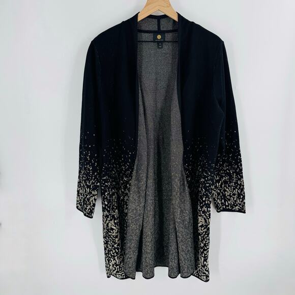 JM Collection Black Gold Ombre Open Front Cardigan Sweater 2X Dressy Holiday Top - Picture 9 of 9